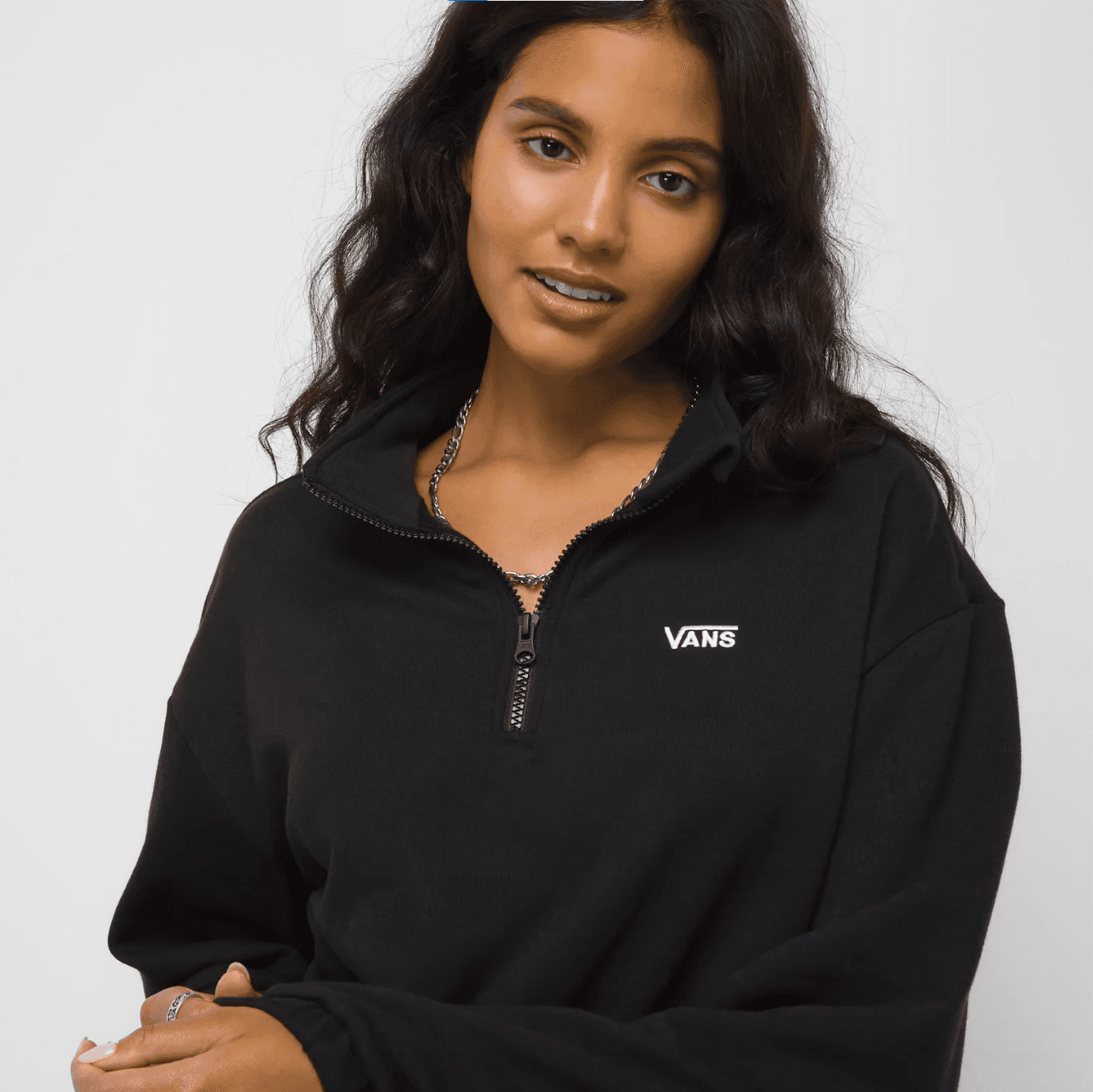Vans WM LEFT CHEST HALF ZIP FLEECE Dámská mikina US L VN0A4R97BLK1 - náhled 4