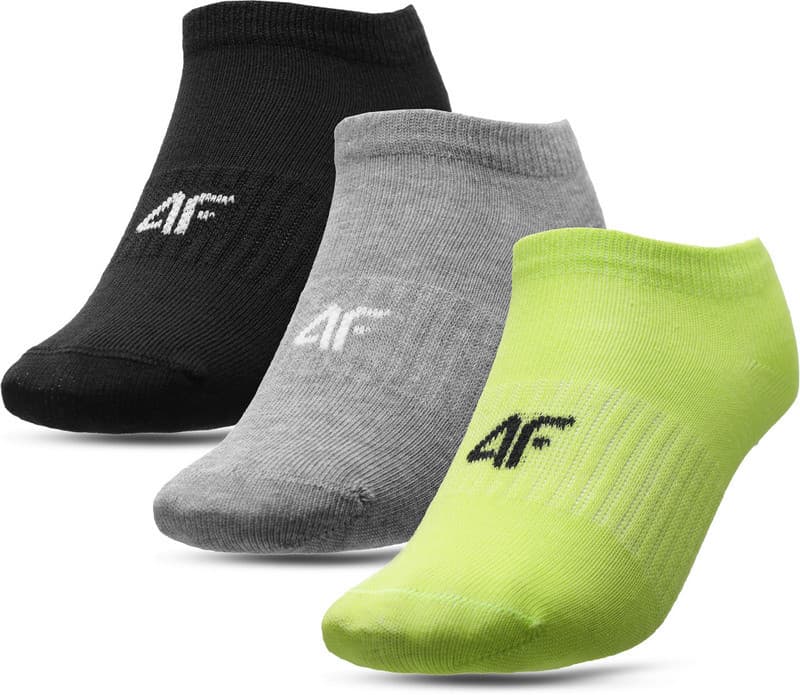 4F HJL22-JSOM001 LEMON+GREY MELANGE+DEEP BLACK Ponožky EU 32/35 HJL22-JSOM001 LEMONGREYBLACK