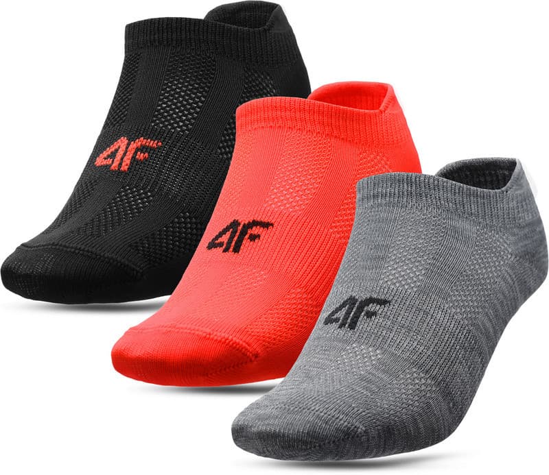 4F HJL22-JSOM005 MIDDLE GREY MELANGE+RED NEON+BLACK Ponožky EU 32/35 HJL22-JSOM005 GREYREDBLACK