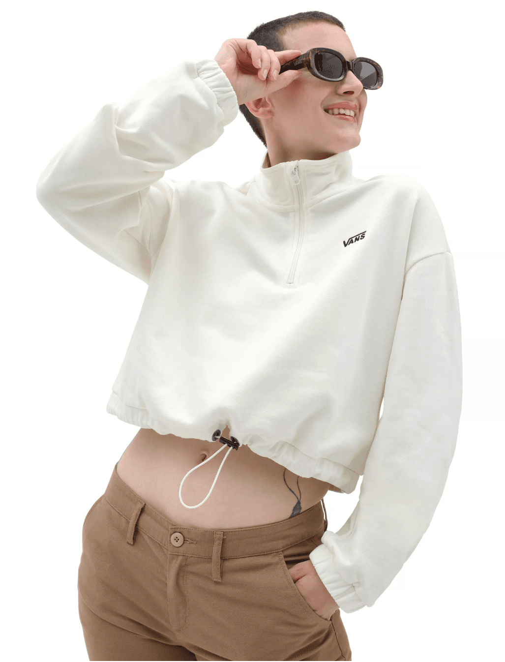 Vans WM LEFT CHEST HALF ZIP FLEECE Dámská mikina US L VN0A4R97FS81 - náhled 3